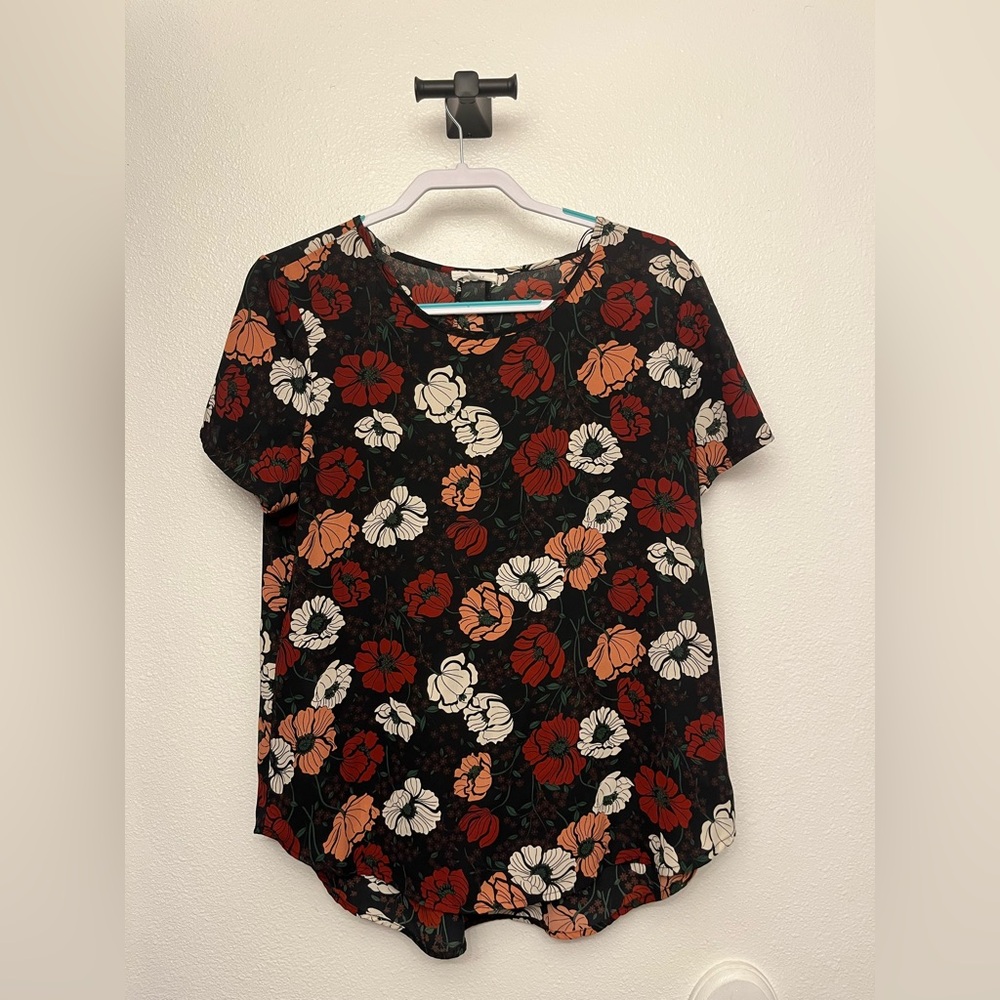 Floral Print Black Top